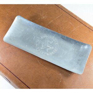 Vintage aluminium hallway tray Isle of Man 3 legged logo Quocunque Jeceris